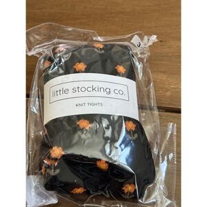Little Stocking Co Kids Knit Tights Black Orange Floral  3-4Y NEW